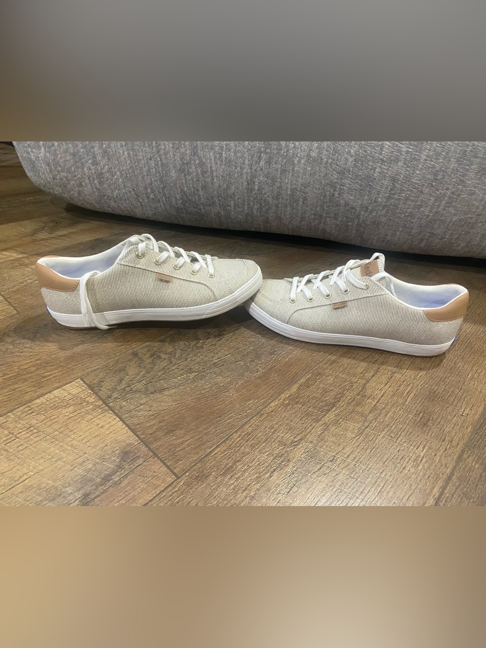 NEW Keds Beige Canvas Court III Sneakers with Tan Heel Accent